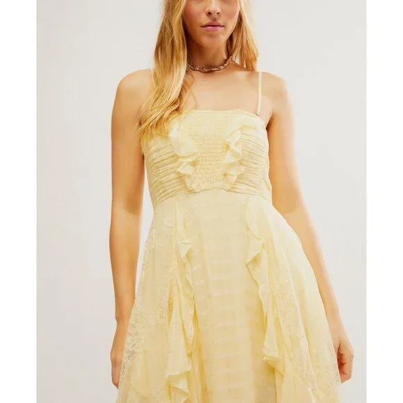 Free People Light Yellow Layered Maxi Dress Like New - Picture 3 of 9